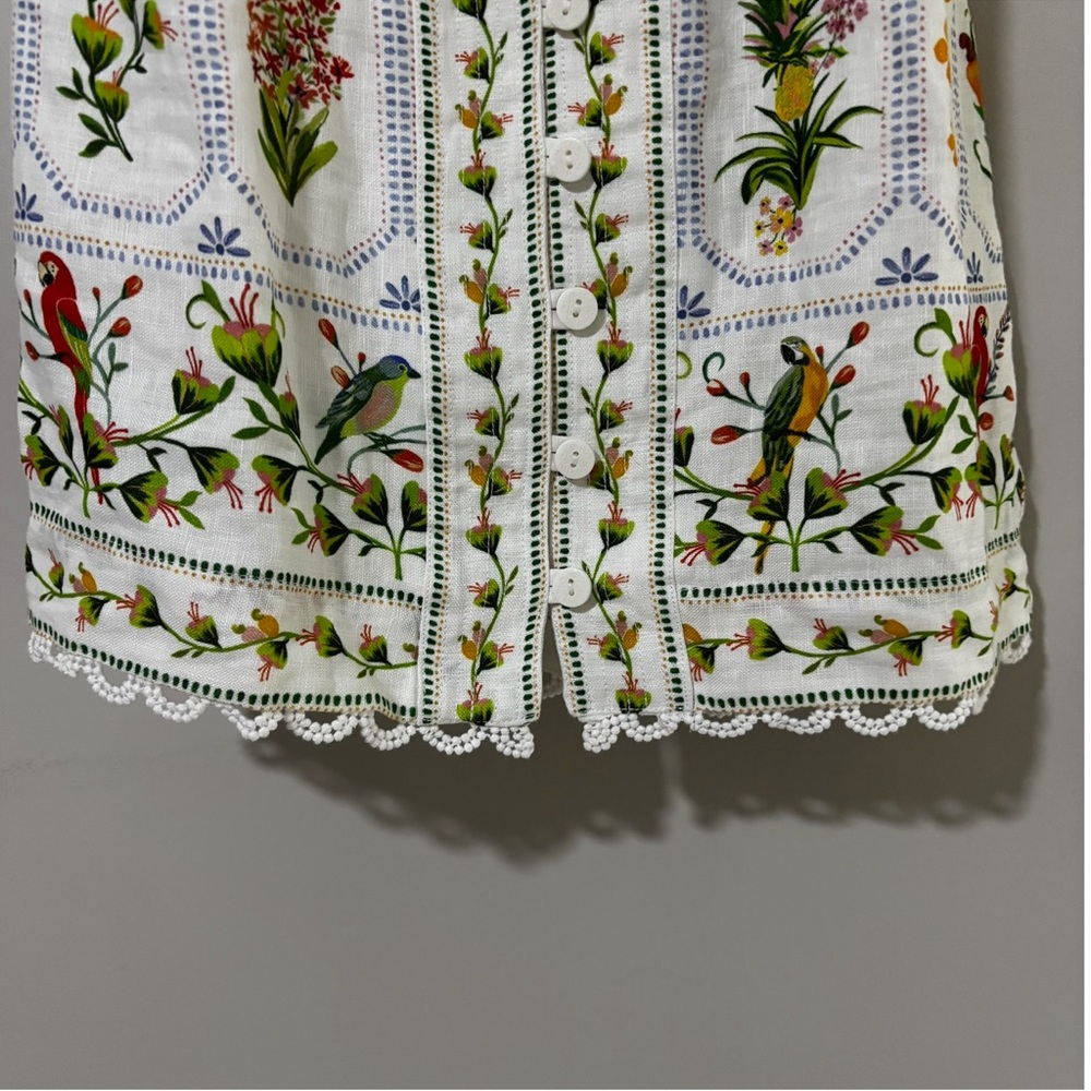 Farm Rio Tropical Porcelain Linen Mini Dress Size XS - Picture 4 of 8